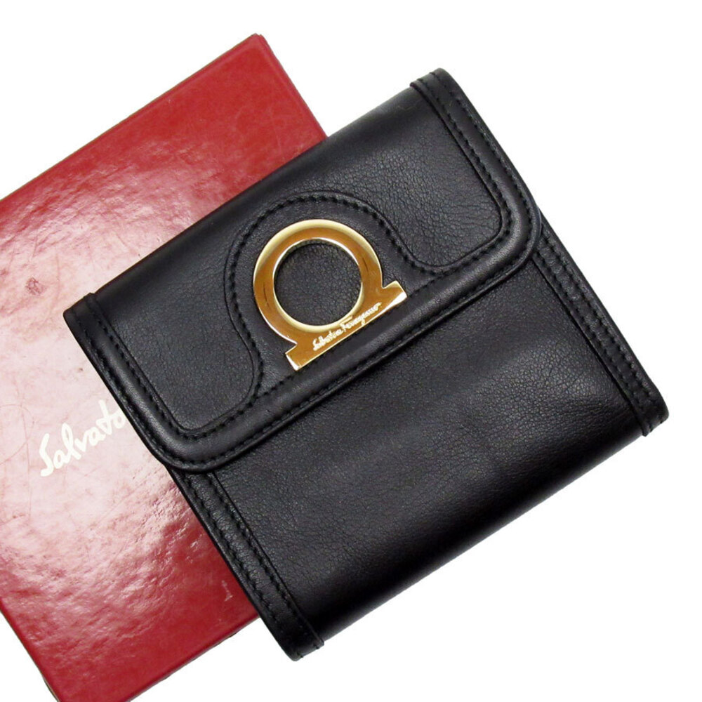 Salvatore Ferragamo Tri fold Wallet Gancini Leather Black